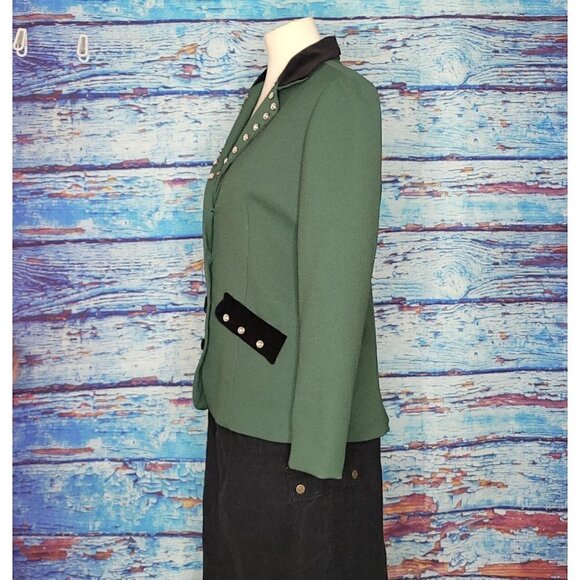 Vtg Beautiful Green Blazer With Detailed Buttons And Velour - Picture 3 of 11